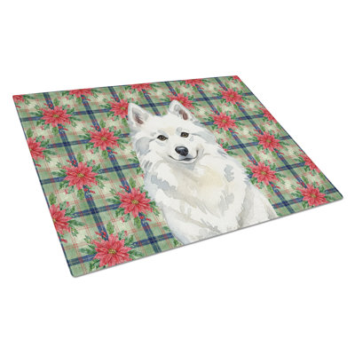 American Eskimo Christmas PoinsettIas Glass Cutting Board