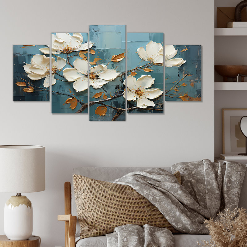 Blanc et bleu, charmante fleur printanière, art mural Multipanel II