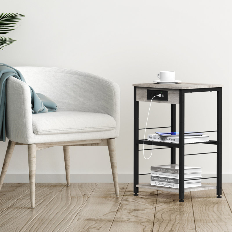 Table d'appoint en bois double couche avec barre multi-fonctions grise