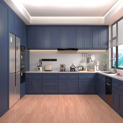 Armoire de cuisine 36 po, bleu marine, bois massif, 24 P x 34,5 H, 36 po