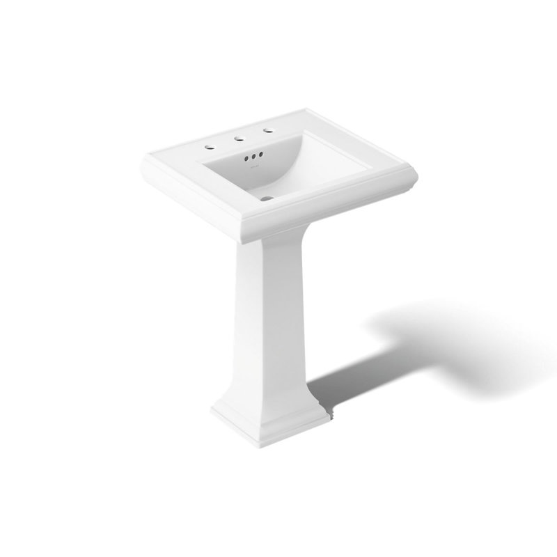 Memoirs 26.375" Tall Rectangular Pedestal Bathroom Sink with Overflow, White, 8" Centers