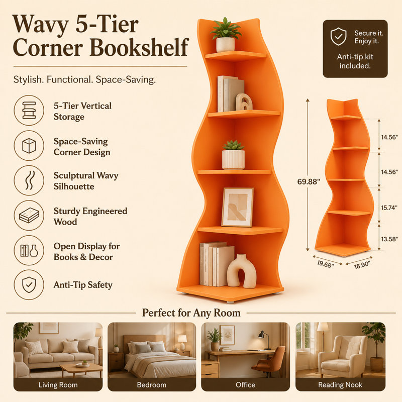 70" Corner Bookcase, Orange
