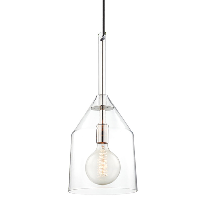 Luminaire suspendu en forme de cloche à 1 lumière Maya, Nickel poli, H 23 po x l 9,5 po x P 9,5 po