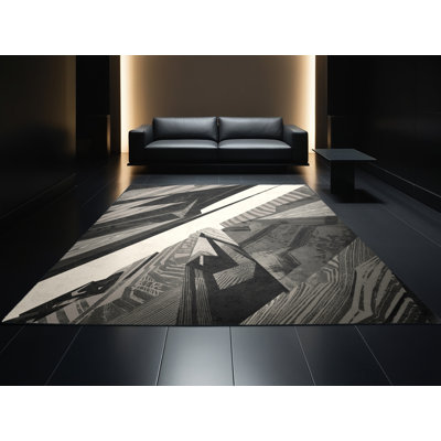 Tapis gris moelleux doux à motif géométrique rustique Tonnele