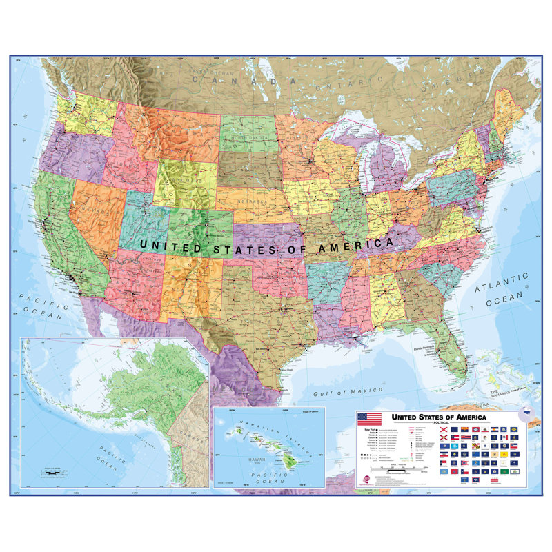 Huge USA Wall Map Political - No Frame Print, 100cm H x 120cm W x 0.5cm D