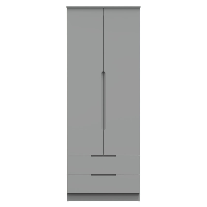 Fully Assembled 2 Door Wardrobe, 197cm H x 74cm W x 53cm D, Dusk Grey