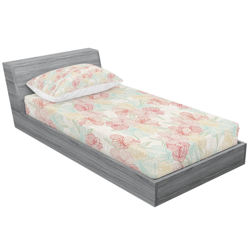 Microfiber Floral Sheet Set, Twin Sheet Set + Fitted Sheet + 1 Pillowcase
