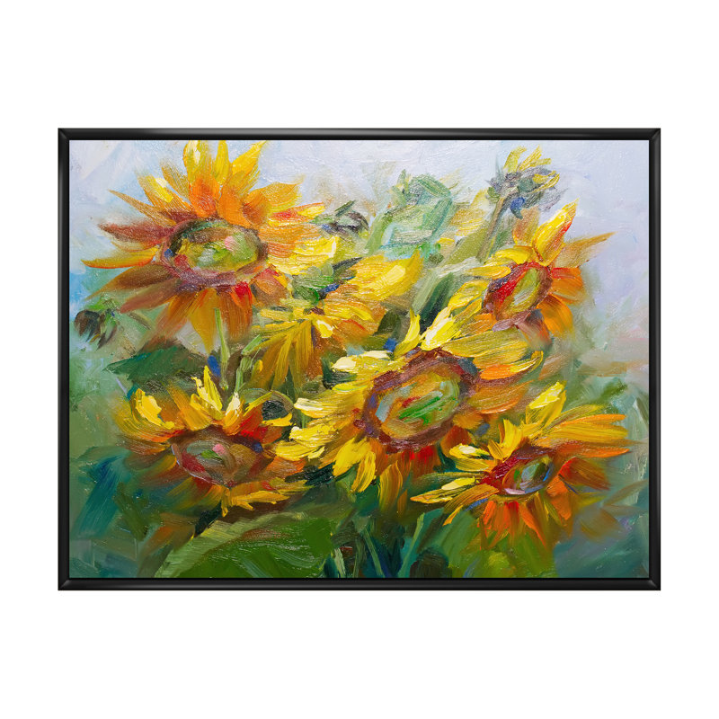 " Yellow Sunflower Painting " Painting Print, 8" H x 12" W x 1" D, Black Floater Framed