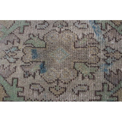 Vintage Green Wool Turkish Rug: Small Anatolian Flatweave Decorative Oushak Art for Entry or Wall