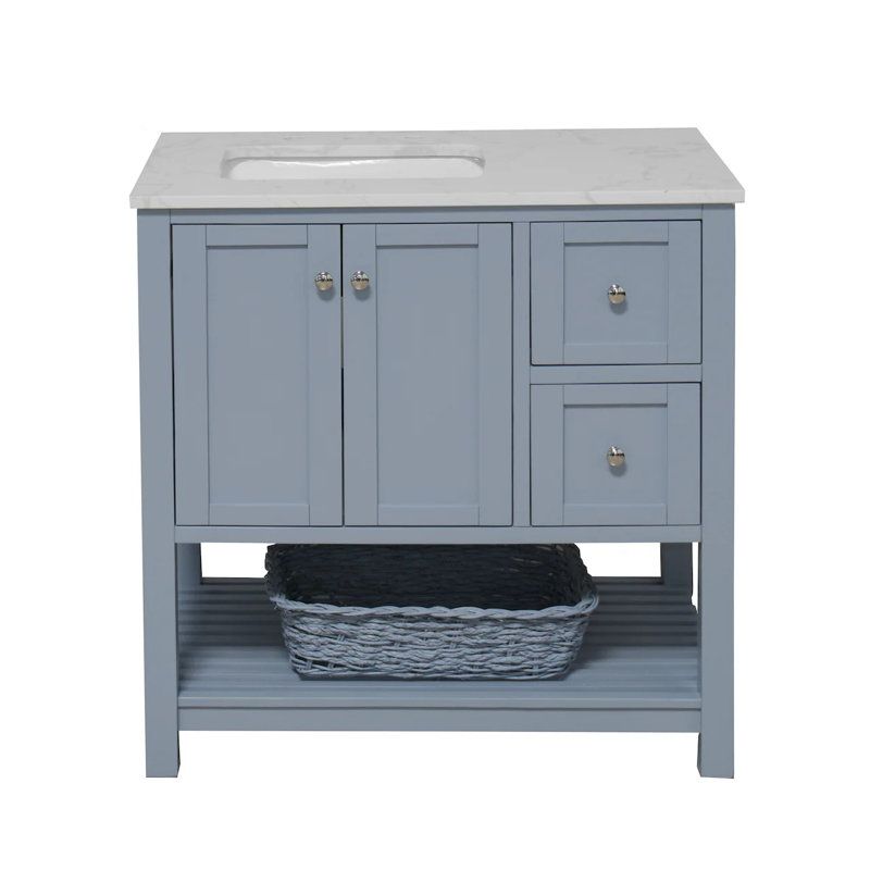 Ensemble de meuble-lavabo simple 36 po Binne, Bleu poudre, Carrara d'ingénierie