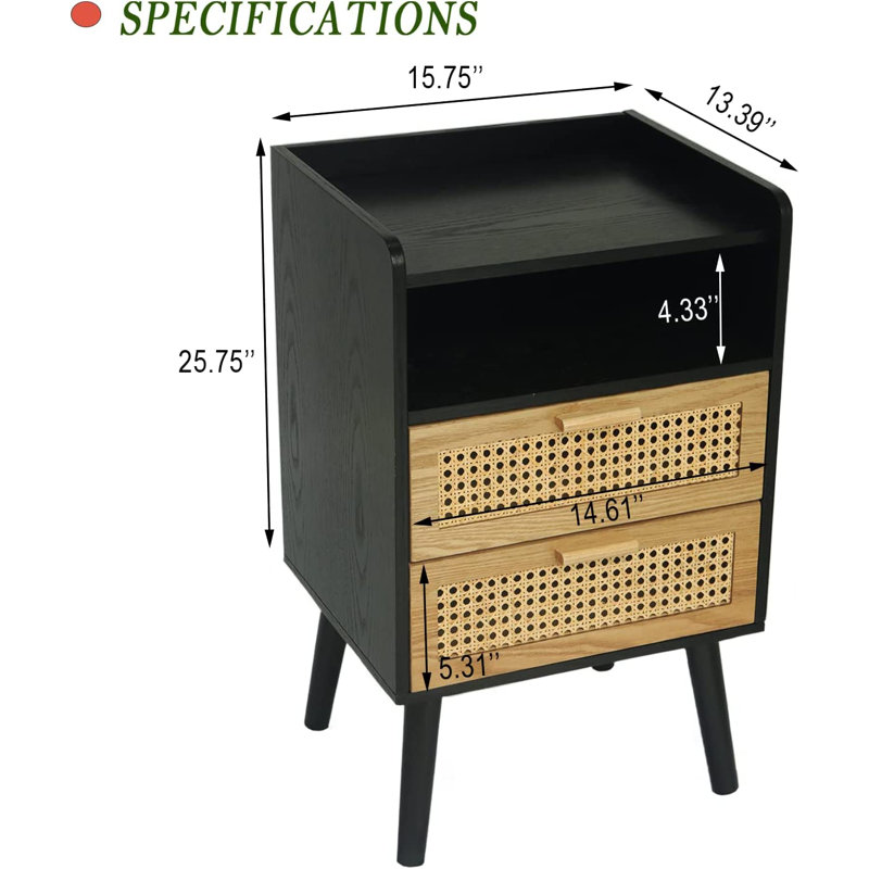 Arneita 15.75'' W Nightstand, Black/Sonoma Oak