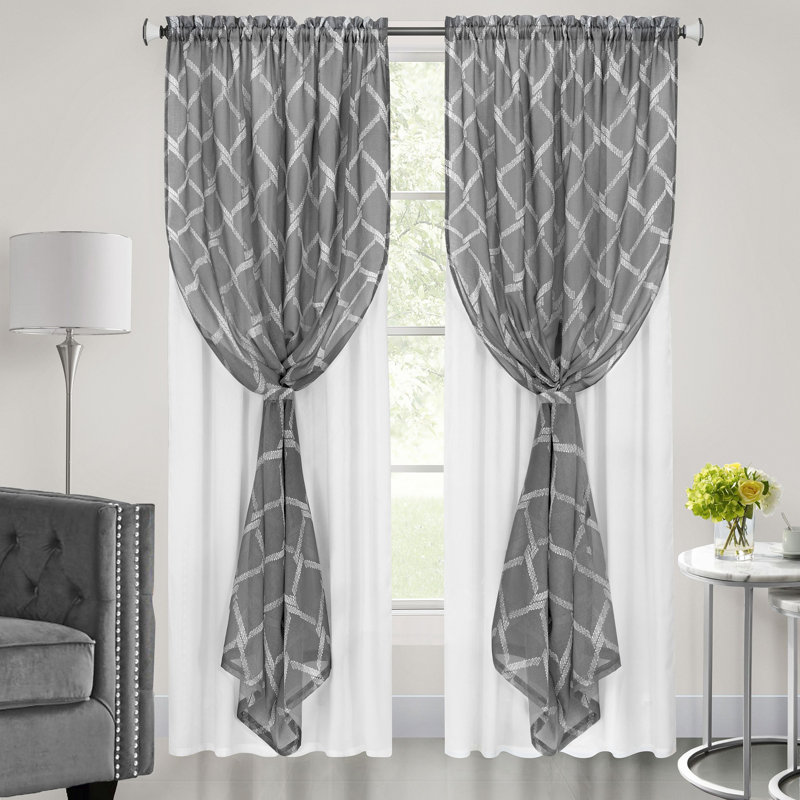 Gray Polyester Light Filtering Rod Pocket Curtain Panel, 52 x 63