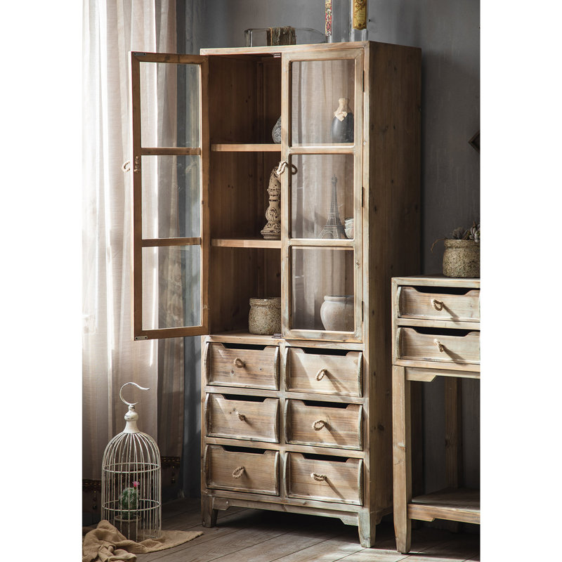 Armoire à portes en verre vieilli, rangement à tiroirs multiples