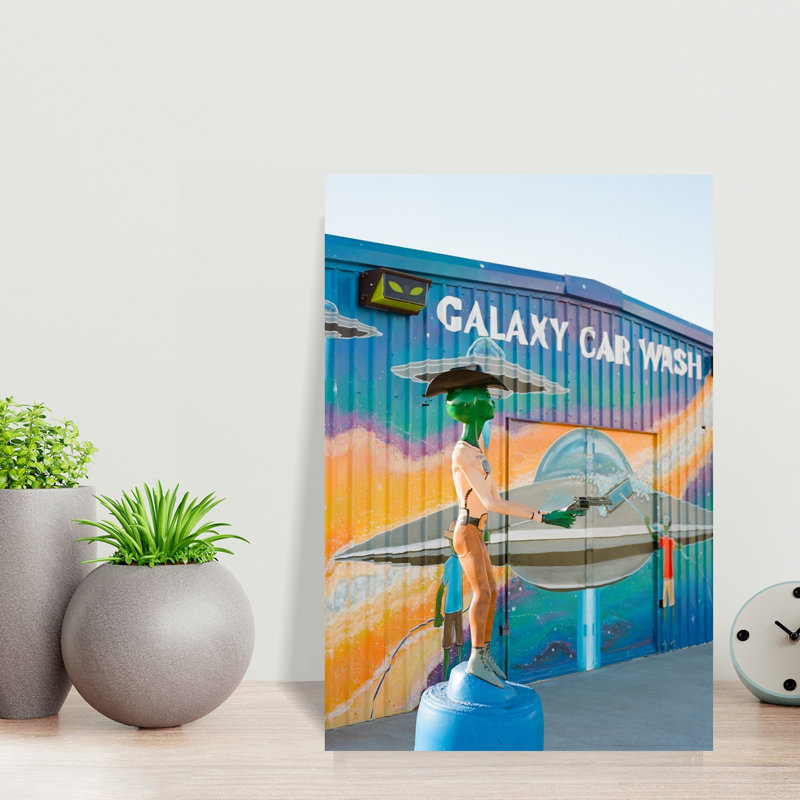 Space Cowboy Car Wash Colorful Vibrant Whimsical Architecture Wall Art Print by Bethany Young - Wrapped Canvas Print