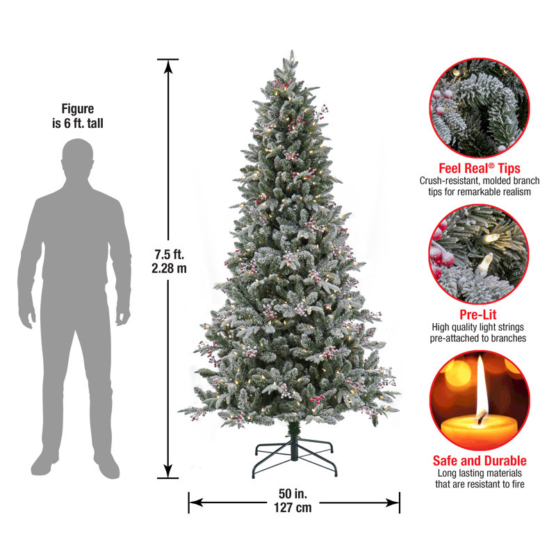 7 Ft. Pre-Lit Snowy Olallie Pine Tree With LED Lights, 7.5'