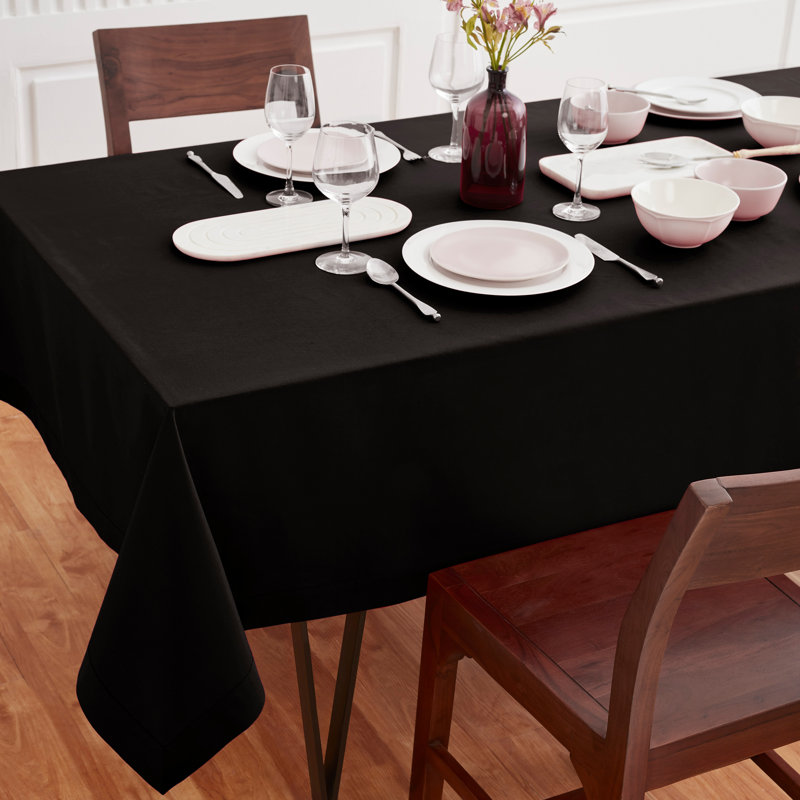 Dru Cotton Linen Plain Tablecloth, 104" x 60", Black