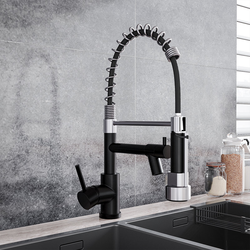 Belfry Kitchen Lippencott Pull Down Kitchen Faucet, Chrome/Black