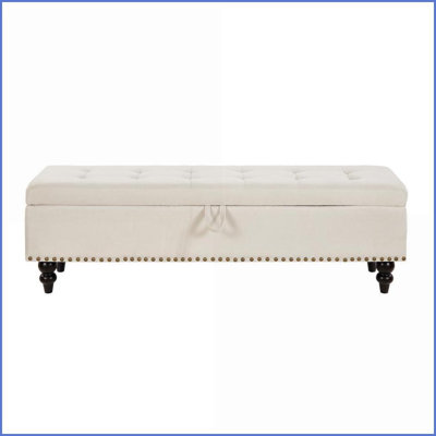 Banc de rangement avec repose-pieds 59 pouces | Beige | Coton et lin