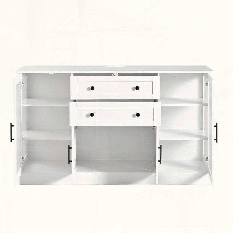 Modern Sideboard with Power Outlet and Acrylic Doors, White