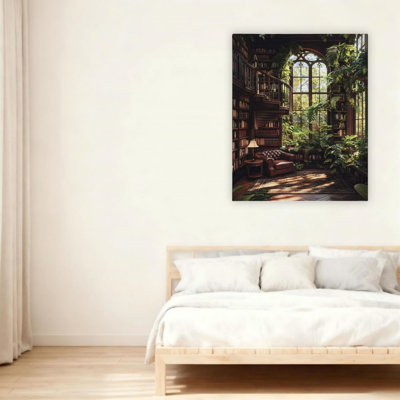 Vintage Library Walls Medieval Castle Unframed Canvas Wall Art  24" X 36"