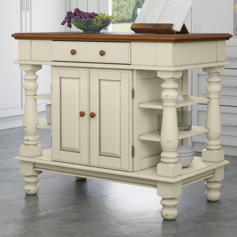 Aamyah 42 " W Kitchen Island with Solid Wood Top, Antique White