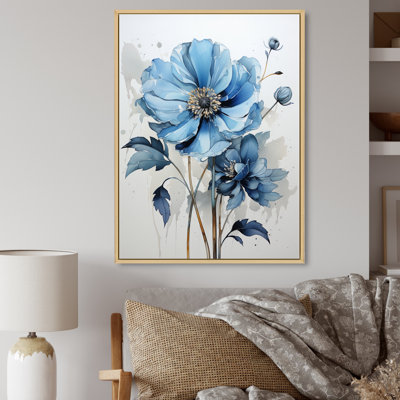 «Blue Minimalisme Daisy Flower I», reproduction d'art sur toile florale