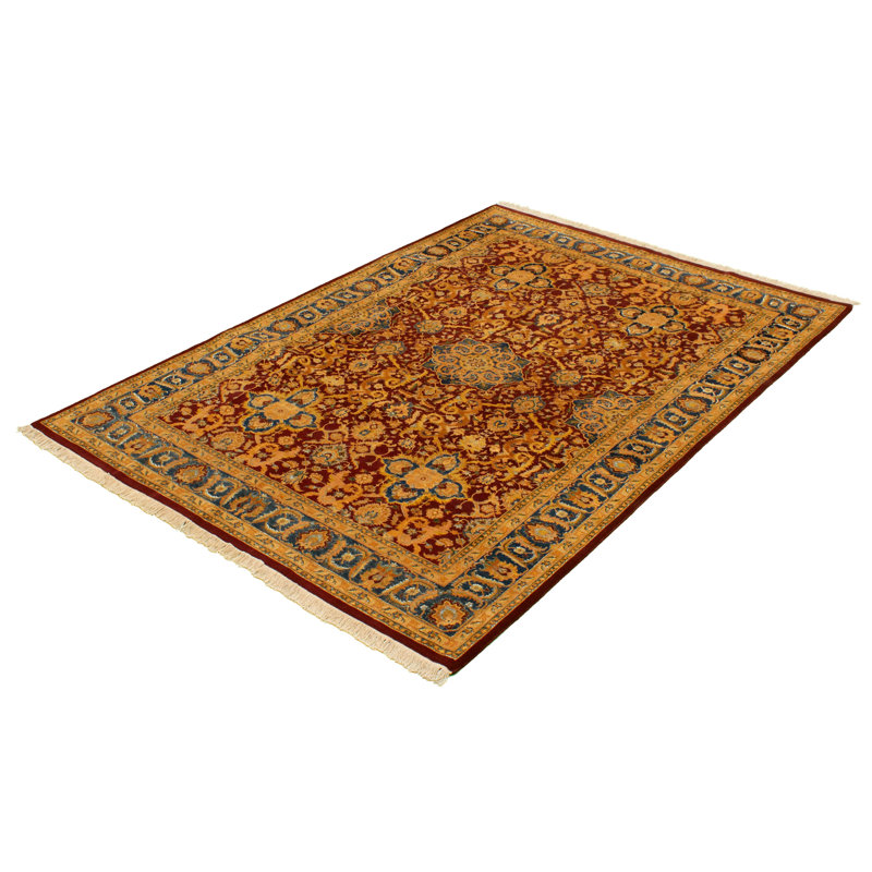 Tapis décoratif en laine noué à la main de conception unique noué à la main New Age de style persan 18/20 rouge foncé/cuivre de 6 pi 1 po x 9 pi