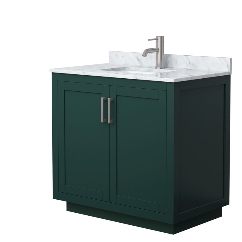 Ensemble de meuble-lavabo simple 36 po avec plateau en marbre Miranda, Vert, Nickel brossé