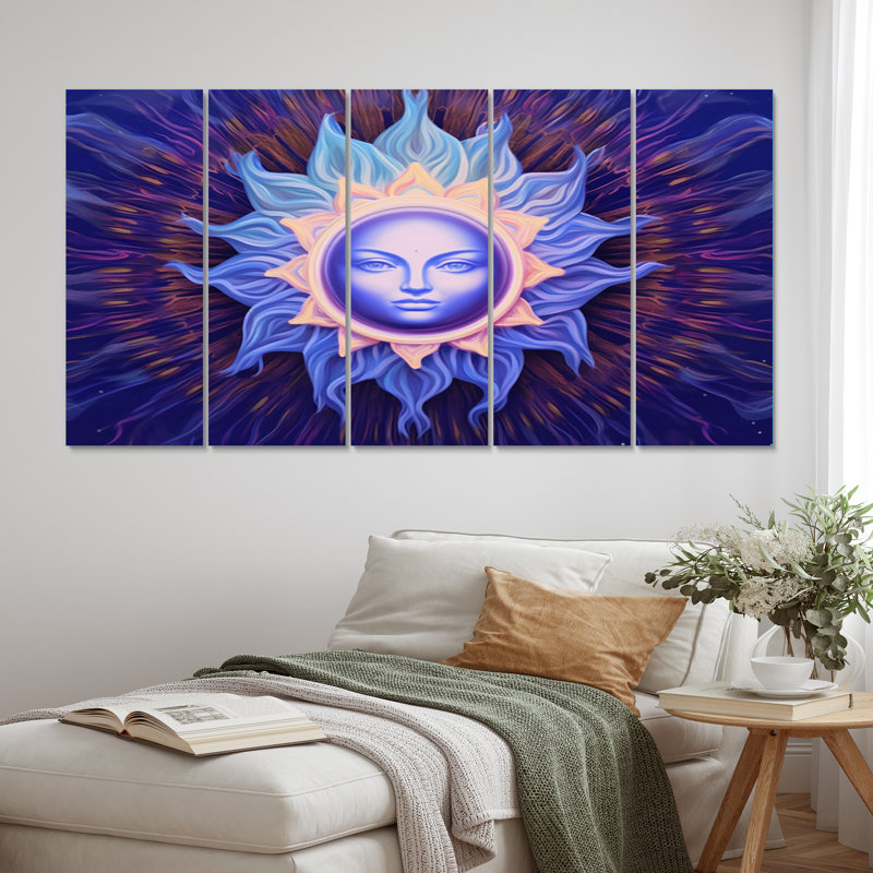 Vichuddhi vision troisième chakra en bleu - impression d'art mural moderne - 5 panneaux égaux