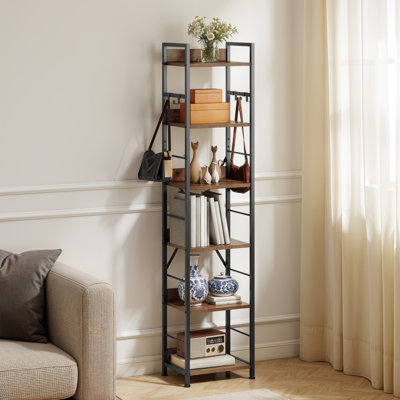 17 Stories 6-Tier Floor Standing Bookcase With 4 Hooks