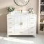 Meuble-lavabo moderne en bois massif de 42 po avec lavabo, comptoir en pierre frittée blanc Carrara de 43 po avec 1 trou de robinet pré-percé, 2 portes doubles à fermeture douce et 9 tiroirs spacieux avec glissières (blanc)-1304142609-1304142611