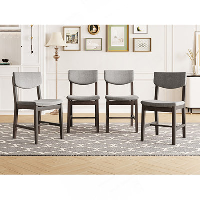 4-Piece Rustic Farmhouse Dining Chair - Solid Wood Frame With Gray Fabric Cushion, Upholstered Accent Chair For Kitchen, Dining Room, Living Room, Espresso