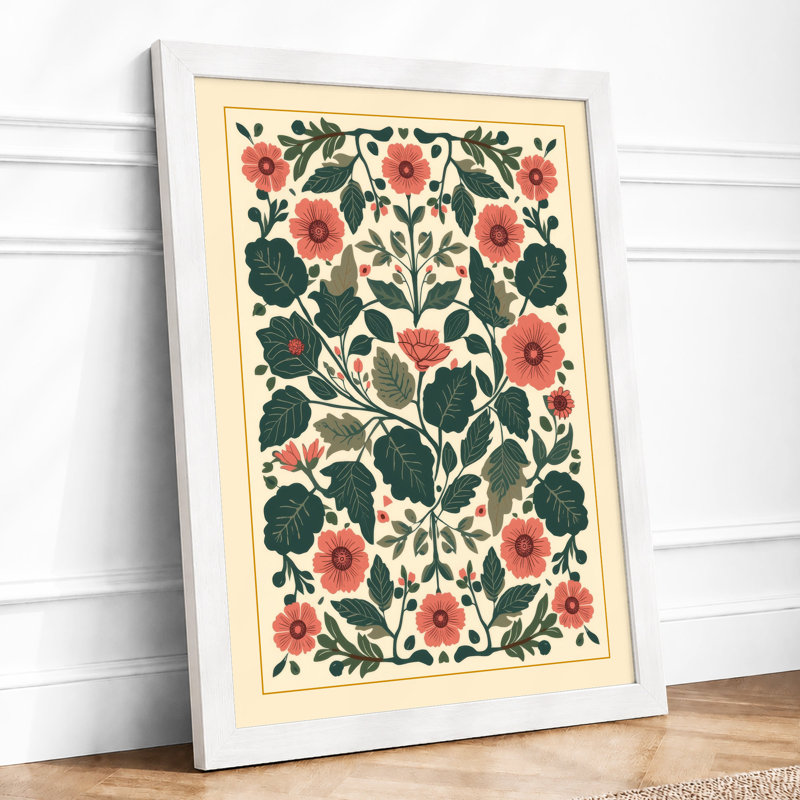 Symmetrical Floral Tapestry Botanical - Print, A2 - 59.4 x 42.0 cm, White