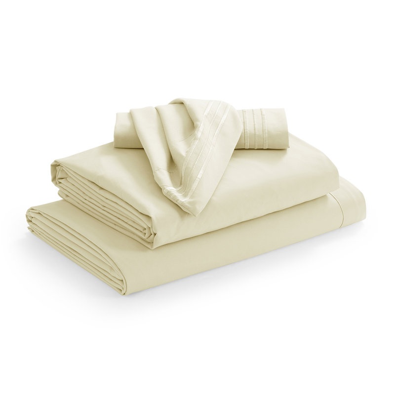  Ensemble de draps hypoallergéniques à double brossage 1800 Series, Ensemble de draps très grand californien avec 2 t, Ivoire