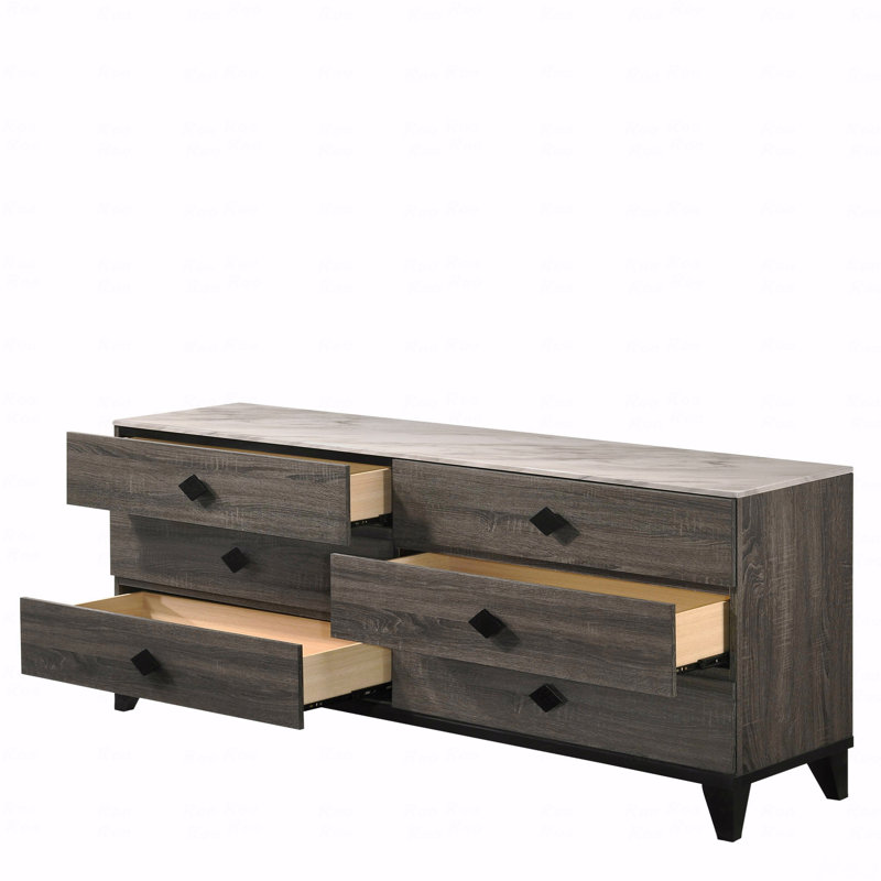 Dessus en faux marbre et commode au fini chêne gris rustique
