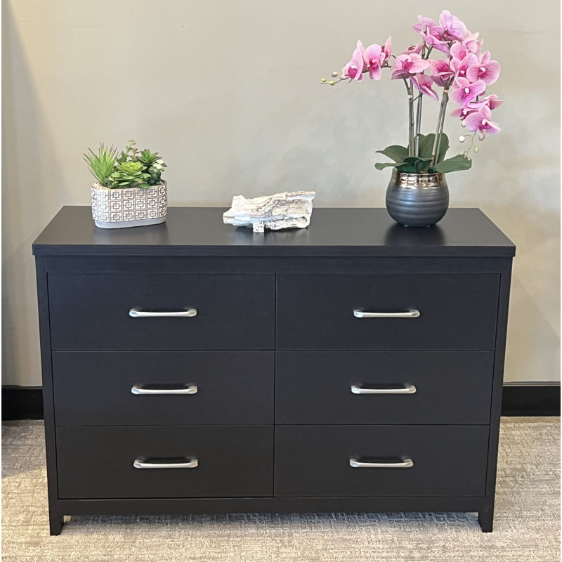 Selena Slide Logic 6 Drawer Low Dresser, Black