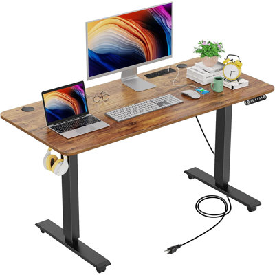 Kiaira Adjustable Height Steel Standing Desk with Built-In Electrical Outlet