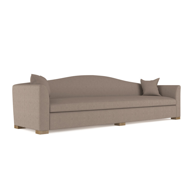 Horatio Camelback Taper Curved-Arm Extra Long Sofa, Plush Velvet Blush, Weathered, 33" H x 120" W x 36" D