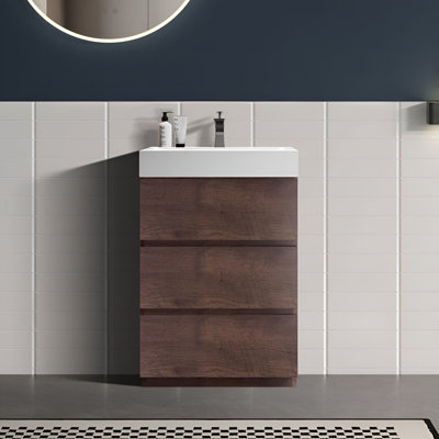 Deandrick 24 Inch Free Standing Single Bathroom Vanity with Solid Surface Sink with Overflow, Pre-Assembled