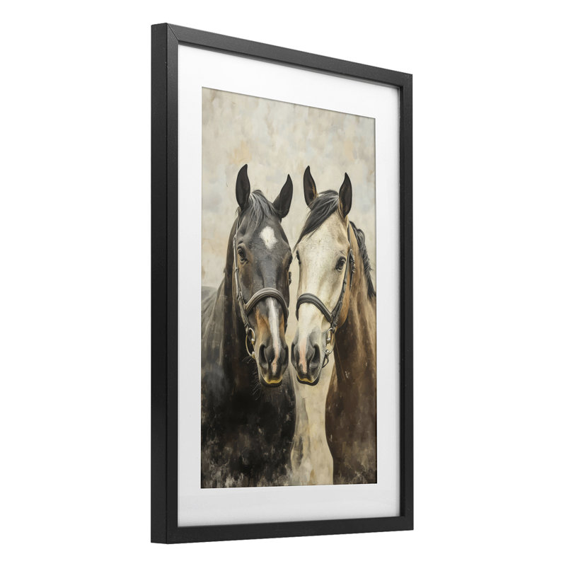 Paire de chevaux en harmonie, reproduction encadrée sous verre, design by Creative Studio, 20 x 14