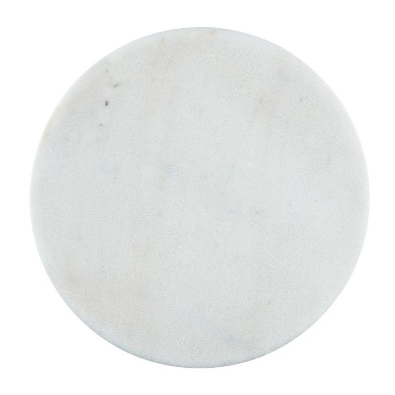White Marble and Oak Round Accent Table