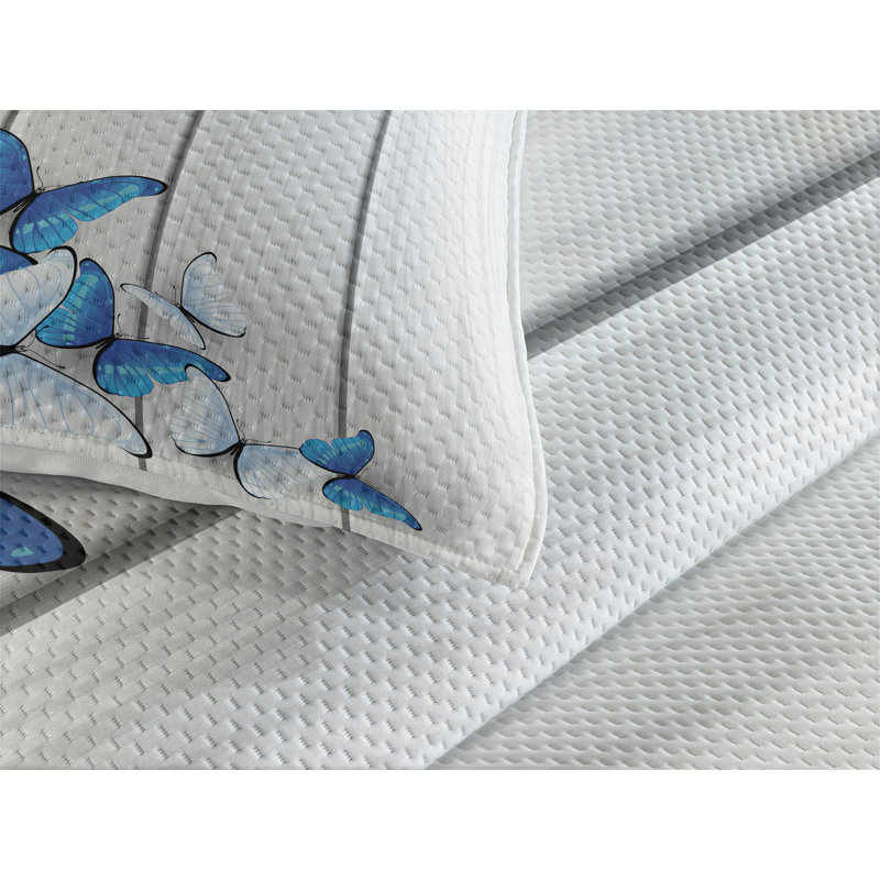 Butterflies Polyester Coverlet, King Bedspread + 2 Shams
