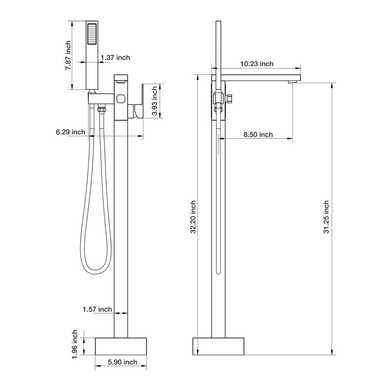 Robinet de baignoire autoportant avec pomme de douche à main Topcraft, Nickel brossé