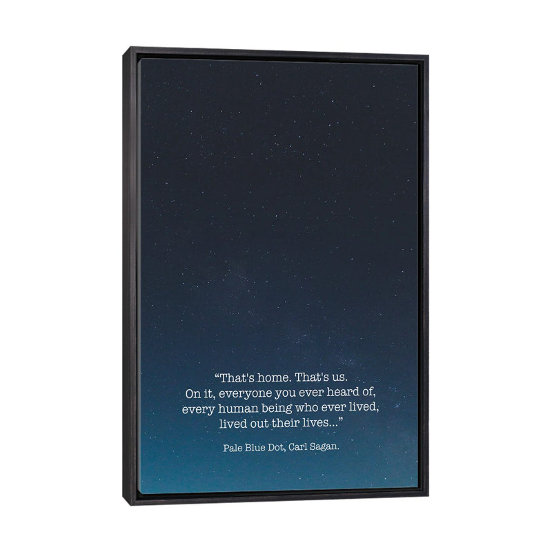 «Pale Blue Dot Carl Sagan», reproduction d'art textuel, H 26 po x l 18 po x 1,5 po, Toile avec cadre noir patiné