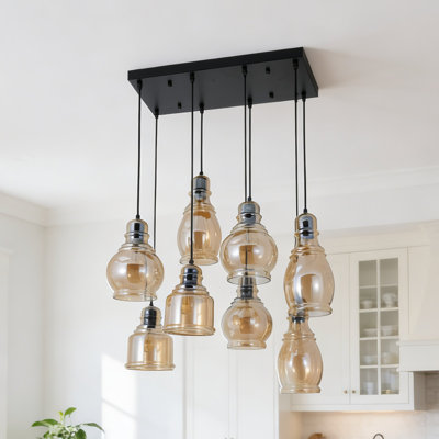 8-head Brandy Glass Pendant Light - Height-adjustable