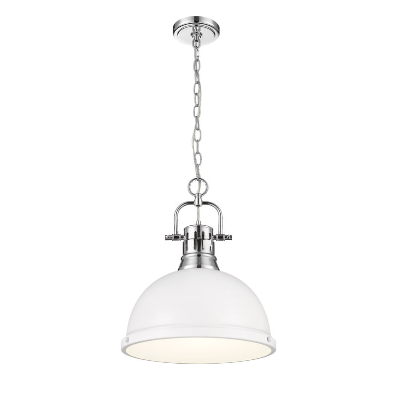 Luminaire suspendu 1 lumière avec chaîne Aljona, H 16,875 po x l 14 po x P 14 po, Blanc, Chrome