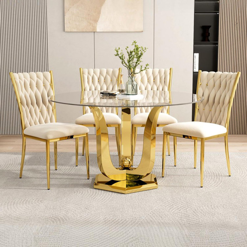 47.2" Round Glass Dining Table for 4-6, 0.31" Thick Glass Dining Table, Modern Round Dining Table with Stainless Steel Base