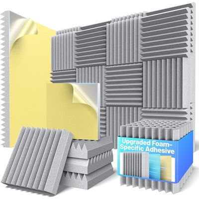 Self-Adhesive Acoustic Foam Wall Panels, High-Density Sound Absorbing Panels, Noise Reduction and Echo Dampening Panels for Studios and Gaming Rooms, Gray
