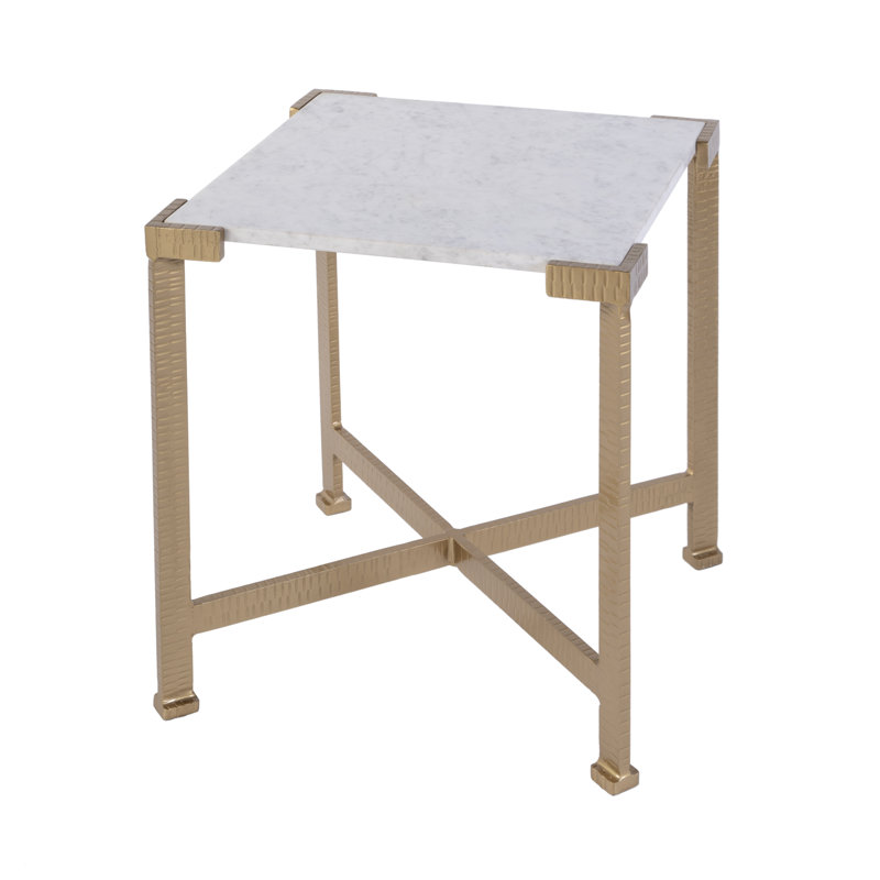 Loric 18 in. W Square Iron and Marble Side Table