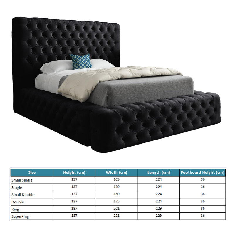 Aldon Upholstered Bed, Black, Small Single (2'6)